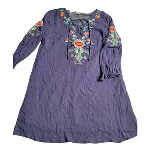 3522 Umgee Blue Boho Tunic Dress Floral Embroidery Women's‎ Large